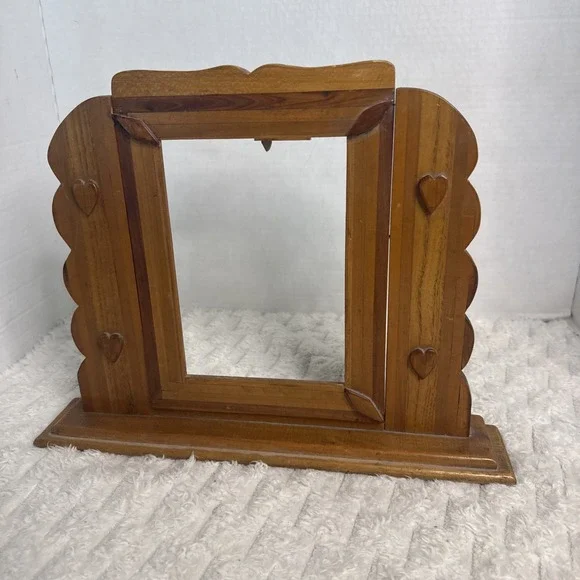 Authentic 1940s Signed Handcrafted Cedar Folk Art Picture Tabletop Frame Hearts