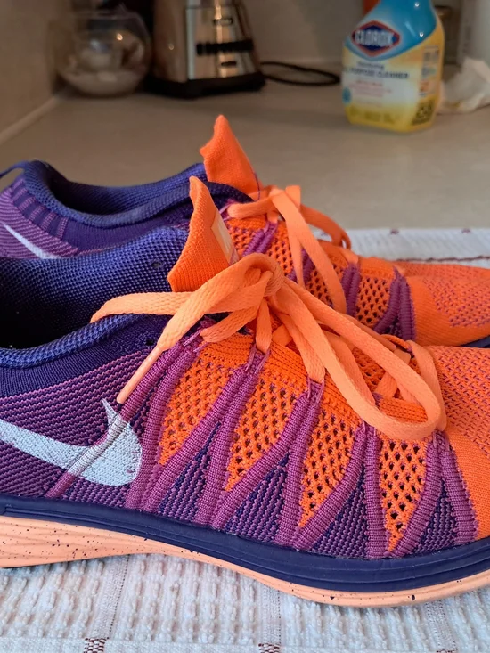 Nike Flyknit Lunar 2 Atomic Orange Purple Women's Size 9 Running 620658-815 EUC