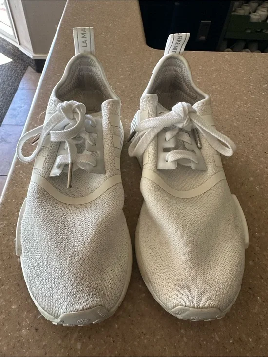 adidas White Knit Lace-Up Sneakers