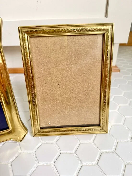 Vintage Solid Brass Etched 5x7 Picture Frame | Floral Engraved Gold Frame