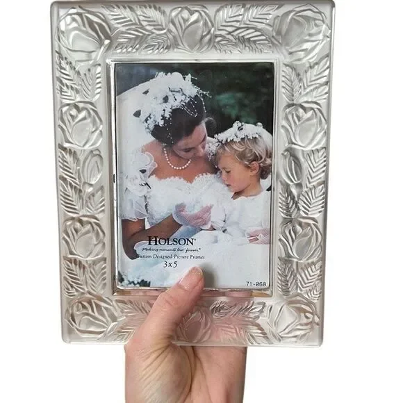 Holson Vintage Heavy Glass Roses Custom Designed Picture Frame 3x5