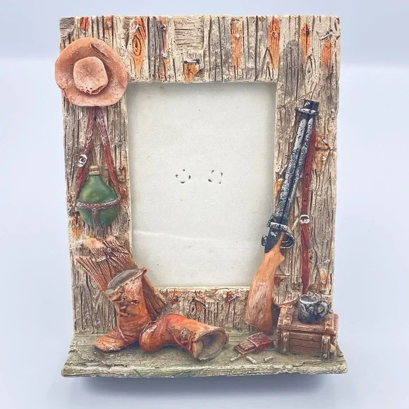 Resin Hunting Picture Frame 4x6‎ Treasured Times Rustic Country Rifle Boots