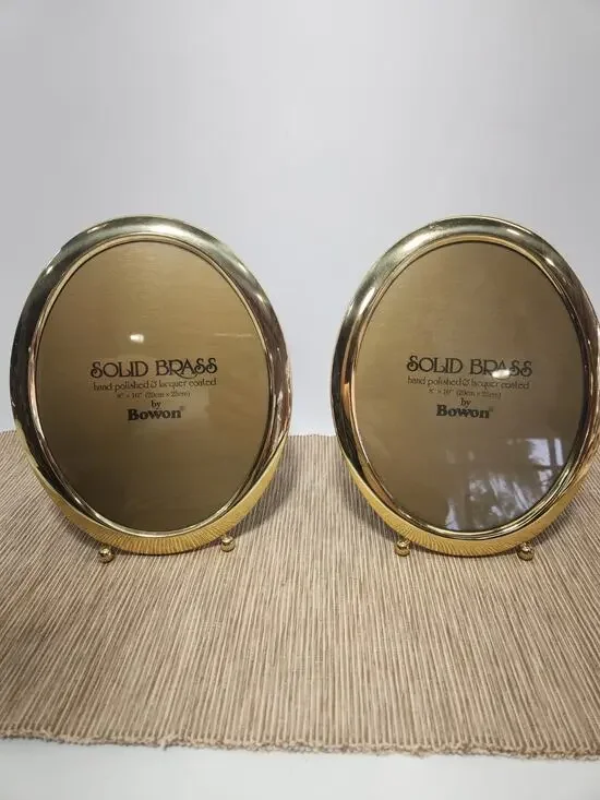 Vintage Pair Bowon Solid Brass Oval Picture Frames 8x10 Hand Polished