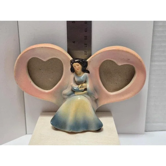 vintage ceramic  figural double picture frame mother and baby mid-century