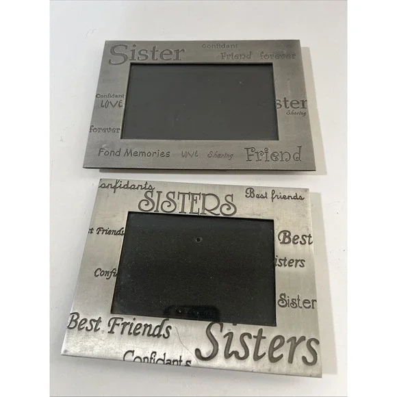 Lot Of 2 Picture Frames Silver 4x6‎ Sisters Memories  Best Friends Family Photos