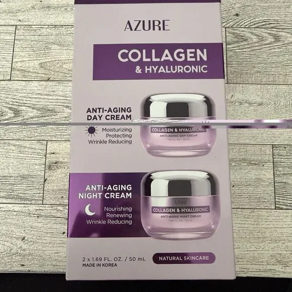 Azure Collagen & Hyaluronic Anti-Aging Day & Night Cream Bundle 1.69oz each New