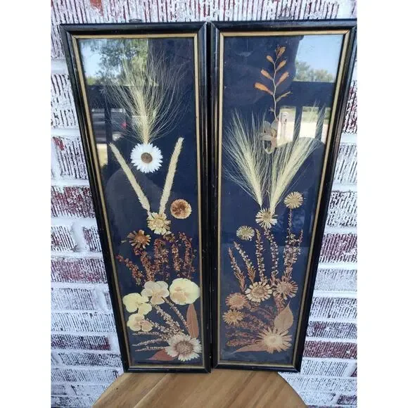 2 ANTIQUE ROCCOCO FRAMED DRIED FLOWER pressed poland victorian‎ oddity wall art