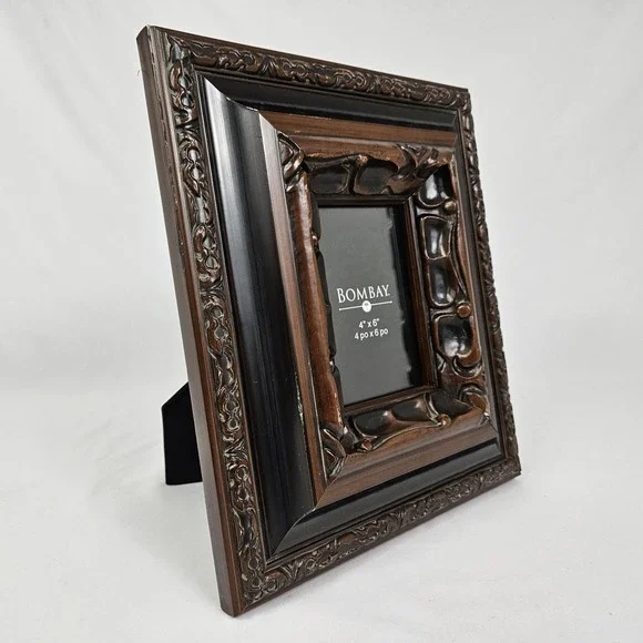 Vintage Bombay Deep Well Picture Frame Carved Mahogany 4x6 Ornate