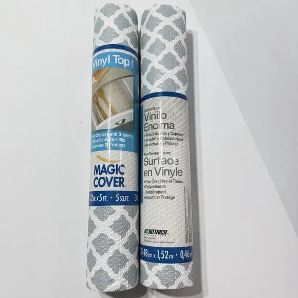 Magic Cover Shelf Drawer Liner 12 x 5 Ft Gray White Non Slip Vinyl New TWO