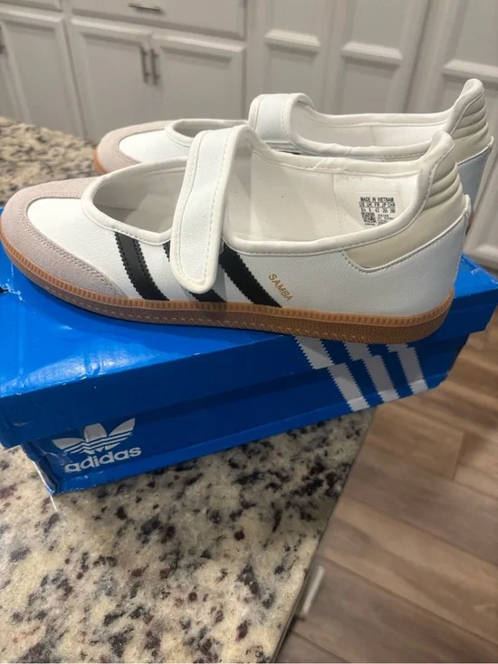 adidas Samba Velcro Sneakers in White, Black and Gum Brown