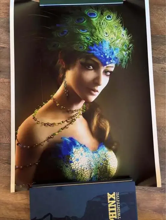 Vibrant Peacock Feather Portrait Photograph with Beaded Jewelry - 24