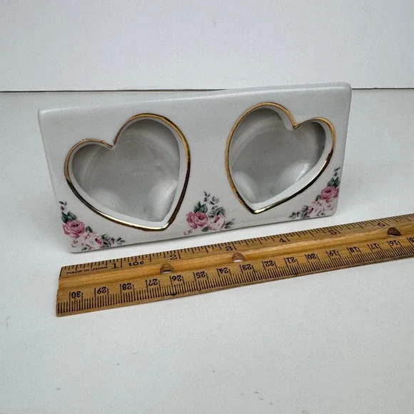 Vtg Double Heart Tabletop‎ Small Pic Photo Frame Ceramic Porcelain Grannycore