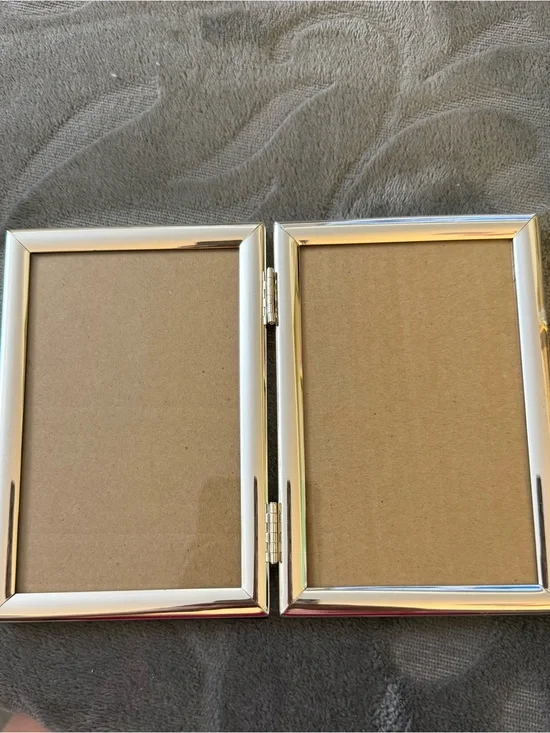 Double Hinged Gold Plated Metal Photo Frame Holds Two Photos. OSP