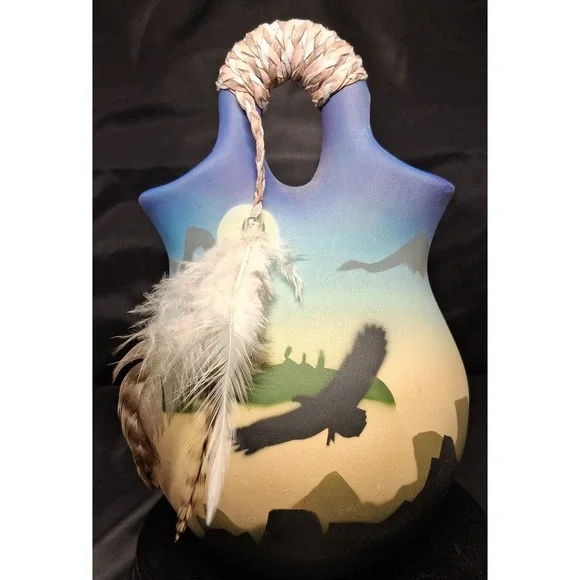 Southwestern Eagle Wedding Vase Ceramic Hand Painted Feather Accent Pottery 7.5