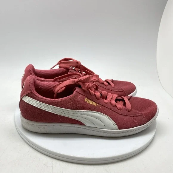 Puma Vikky Womens‎ 8.5 Pink White Athletic Suede Walking Casual Shoes Sneakers