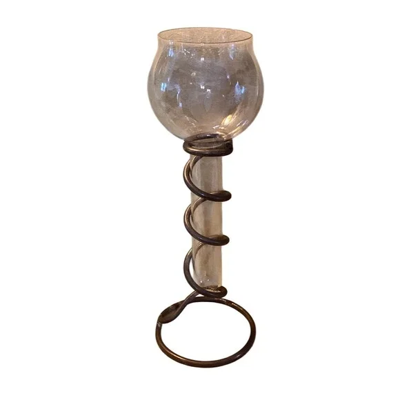Vtg Silver-Plated Spiral Vase Stand‎ w/ Clear Beaker Vase Decorative 12
