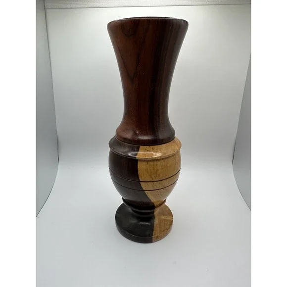 Vintage Multitone Solid Wood Hand Crafted Turned Footed‎ Bud Vase 6