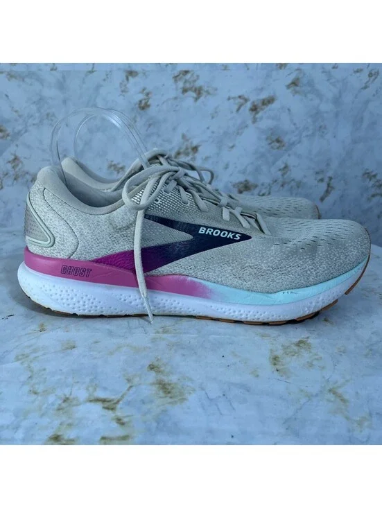 Brooks Ghost 16 Womens Size 12 Running Shoes Gray Pink Athletic Trainer Sneakers
