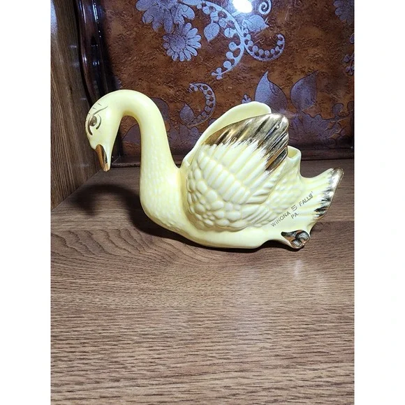 Vintage Holley‎ Ross Yellow Lustreware Gold Trim Swan Small Planter