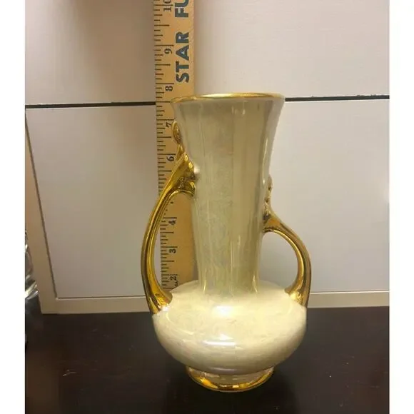 Vintage Lusterware Pearl China 2 Handled Vase 7 3/4