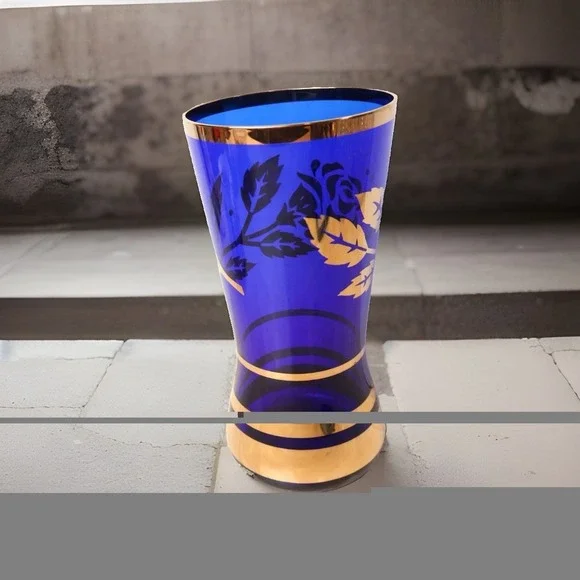 VTG Cobalt Blue & Gold Borske Sklo Union 8