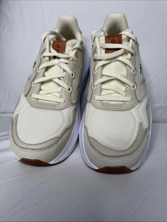 Saucony PWRrun Cream White Athletic Sneakers with Tan Accents