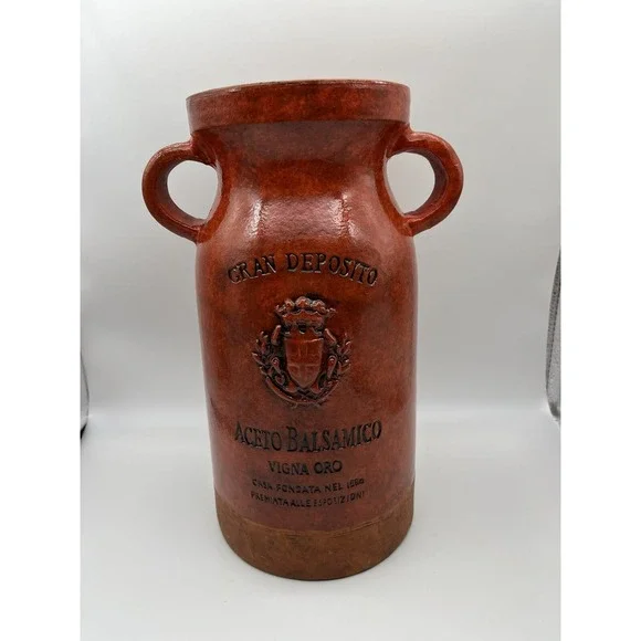 Vintage Heavy Ceramic Vase Gran Deposito Red Grain Italian 12.5