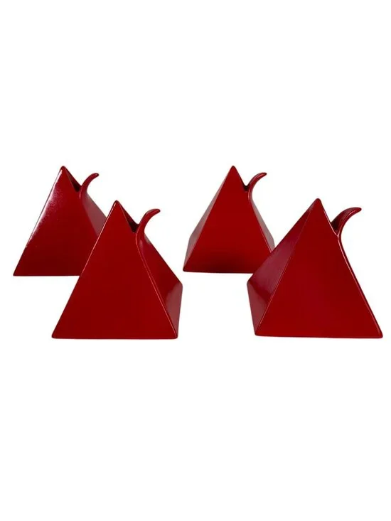 4 Mikasa Helena Uglow Japan Red Pyramid Bud Vases Mid Century Modern Geometric