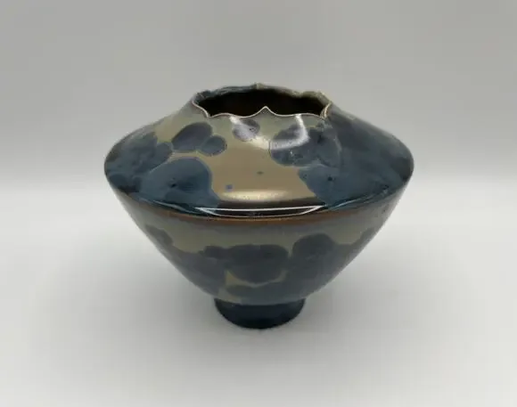 Bill Buckingham Blue Crystalline Art Pottery Vase 5” Made in Hawaii Signed