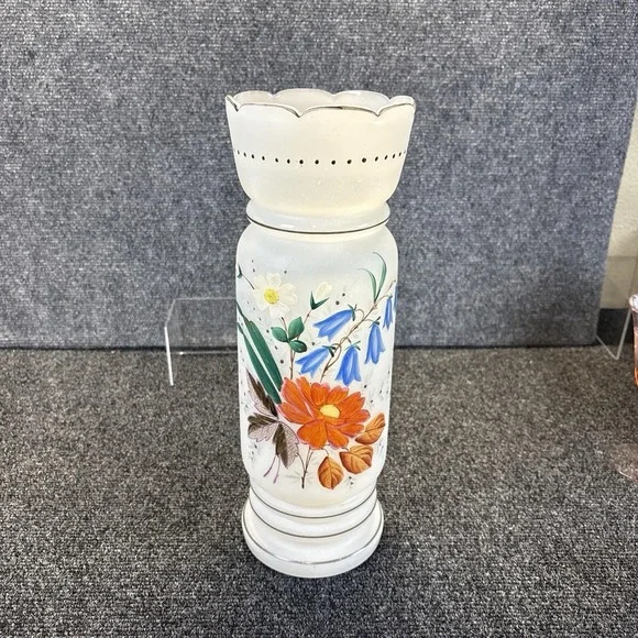 Vtg~1920s Hand Painted Floral/Frosted Glass Vase~14