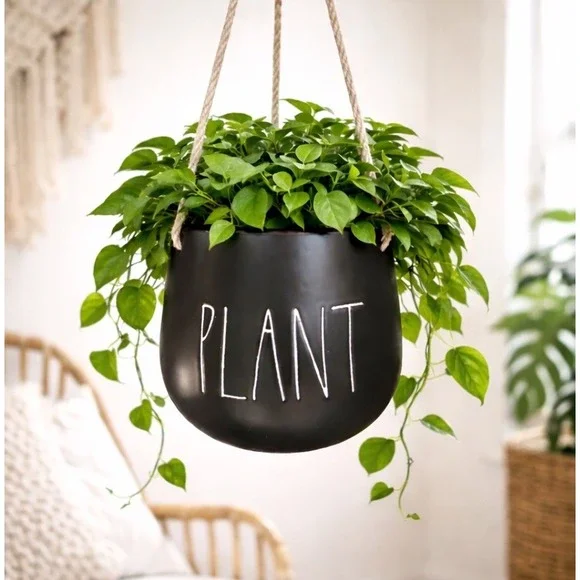 RARE Rae Dunn Artisan Collection Black Hanging PLANT Planter By Magenta