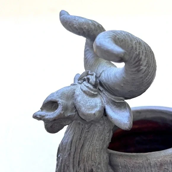 Ram Head Pottery Unique Animal Decor Whimsical Sculpture Garden Art 7