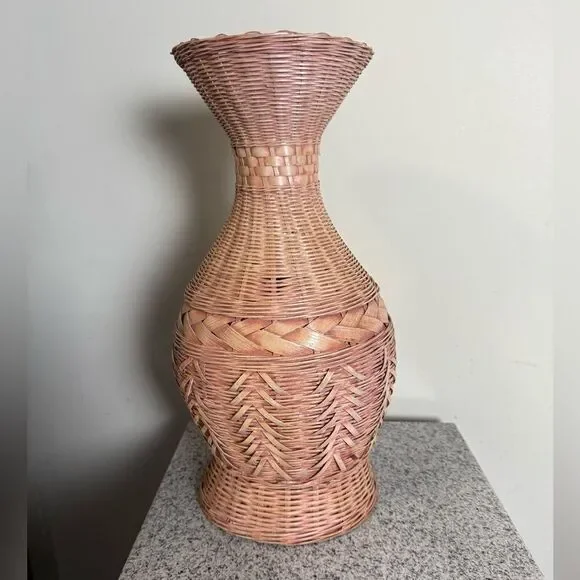 Vintage Wicker Woven Basket Vase Vessel Large