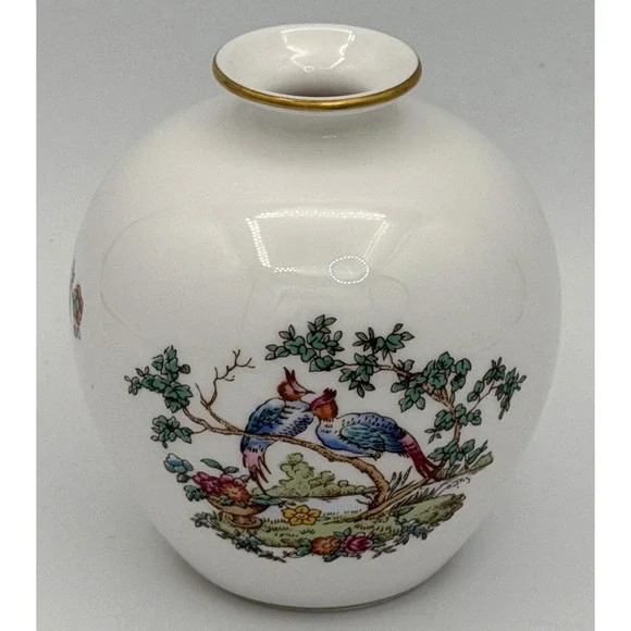 Spode Eggshell Vase Elysee Bird Porcelain Y8380-1 England Peacock 4 in EUC