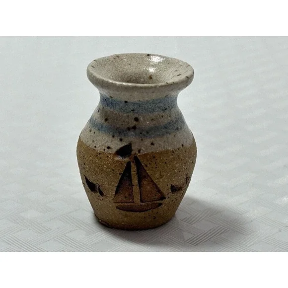 Mini‎ Engraved Sailboat 1 5/8” Pottery Vase