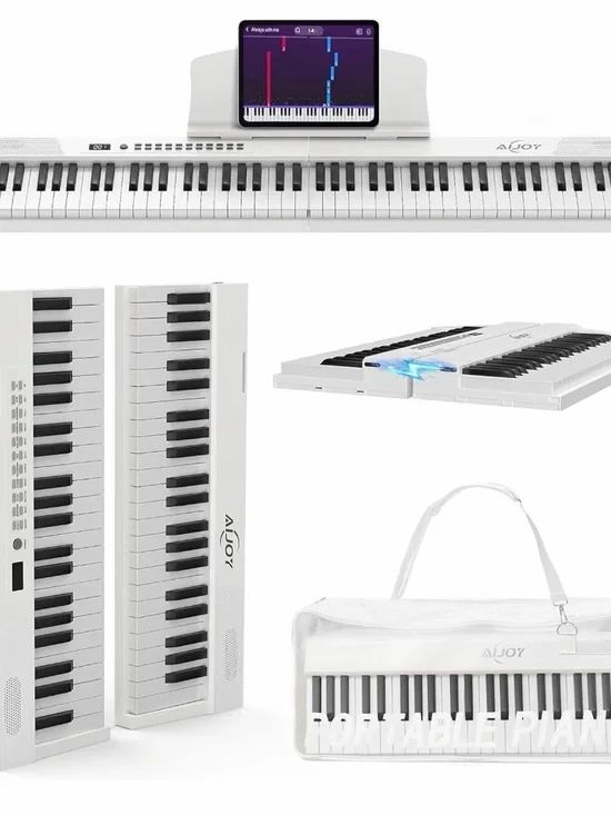 White 88-Key Folding Digital Piano Keyboard with Carry Bag