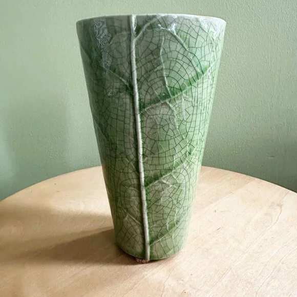 Vintage Gramercy Park Flower Shop Crackle finish with veins green vase