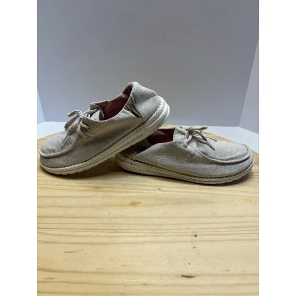 Hey Dude‎ Wendy Chambray White Nut Women's Slip On Loafer Shoes Size 8