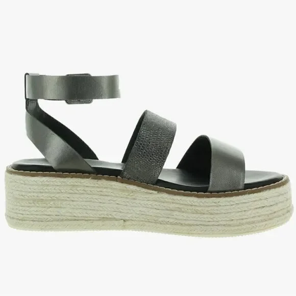 Diba True Day Line Leather Espadrille Sandal, Gunmetal Black, Size 8. New in Box
