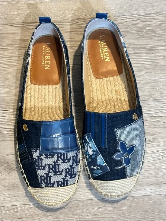 Lauren Ralph Lauren Patchwork Denim Blue Espadrille Flats