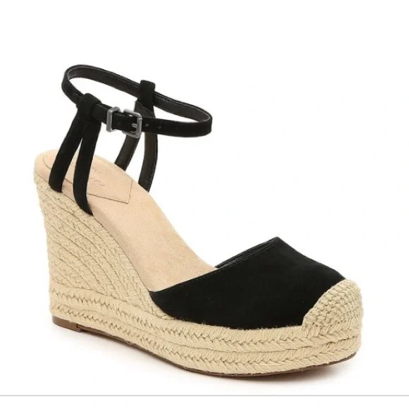 Crown Vintage‎ Black Suede Alina Espadrille Wedge Sandals Sz. 7.5