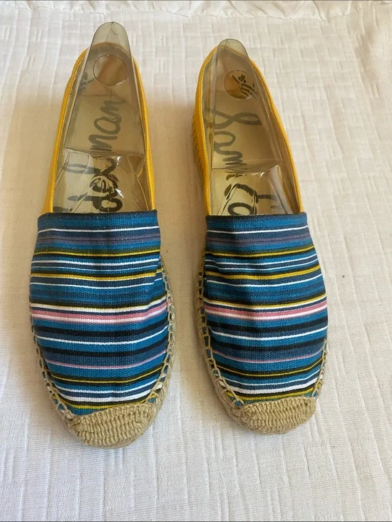 SAM EDEMLAN  Striped Canvas Espadrilles in Blue, Yellow and Pink