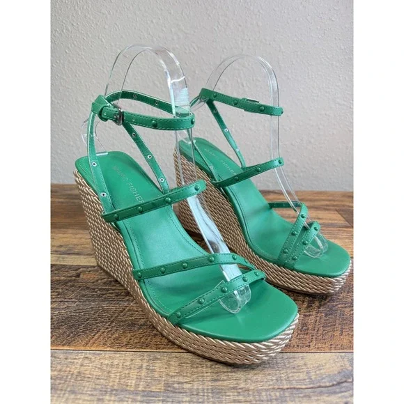Marc Fisher Size 7 Kelly Green Zeki Espadrille Wedge Sandal Coastal Boho Resort