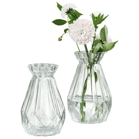 My gift small glass Bud Vase, 5 inch  Vintage Style Centerpiece Set Of‎ 2