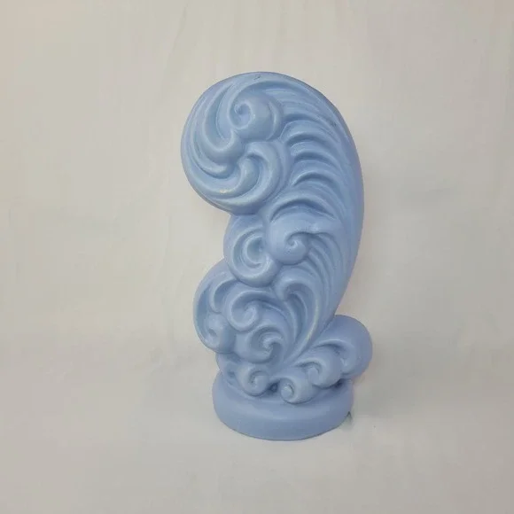 Vintage Haeger USA Pottery Blue Art Deco Wave Scroll Vase Mid Century Modern
