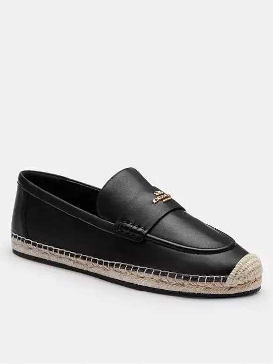 Coach Black Leather Espadrille Loafers with Braided Rope Sole size 6.5 B