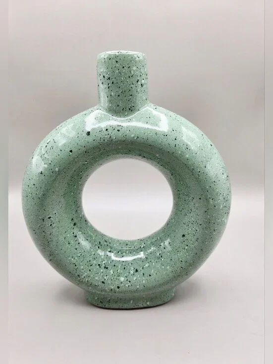 Modern Green Speckled Ceramic Donut Vase