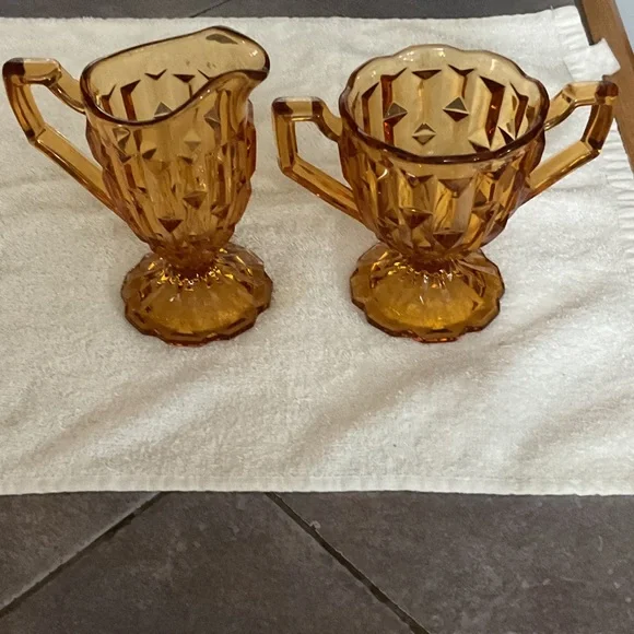 Amber Glass Creamer and Sugar Set