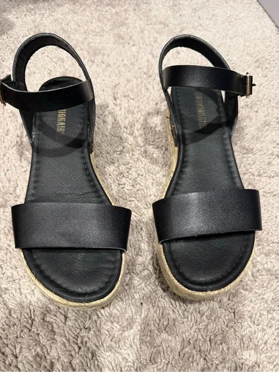 Black Women's Ankle-Strap Espadrille Open Toe Wedge Platform Sandals