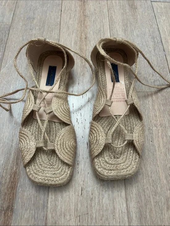 Mercedes Campuzano Women’s Natural Braided Espadrille Sandals - Lace-Up size 10
